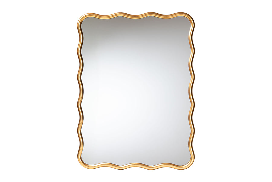 Baxton Studio Cassara Gold Scalloped Rectangular Wall Mirror – Decorative Curved Edge Accent for Living Room, Bedroom, or Entryway