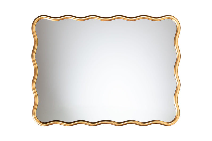Baxton Studio Cassara Gold Scalloped Rectangular Wall Mirror – Decorative Curved Edge Accent for Living Room, Bedroom, or Entryway