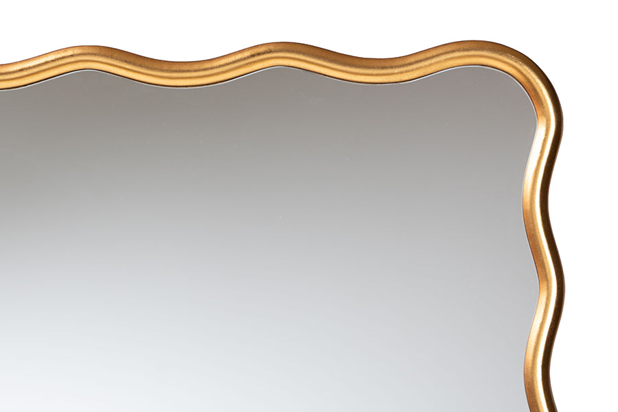 Baxton Studio Cassara Gold Scalloped Rectangular Wall Mirror – Decorative Curved Edge Accent for Living Room, Bedroom, or Entryway