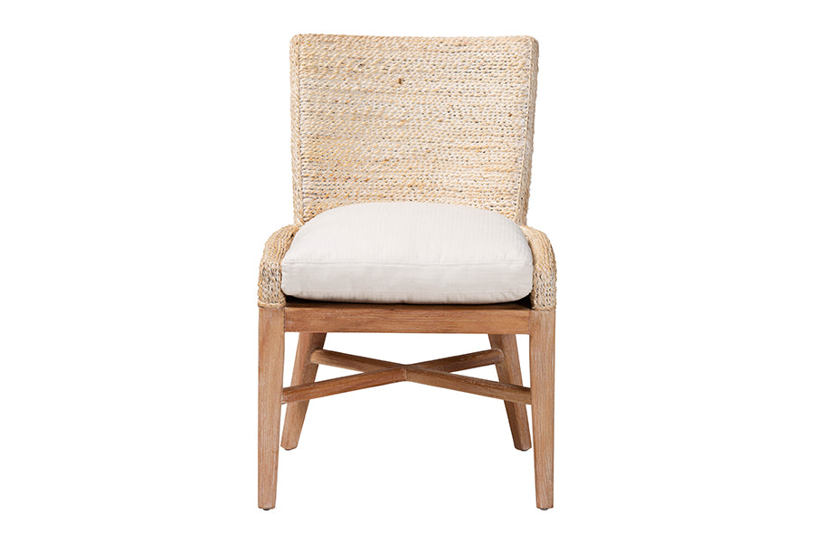 bali & pari Ridley Seagrass Dining Chair with Mahogany Wood Frame - Coastal Accent Chair with Woven Square Back and Cushioned Seat for Dining Room or Kitchen, Whitewash