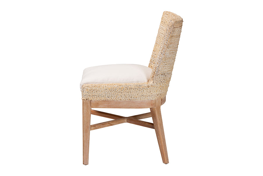 bali & pari Ridley Seagrass Dining Chair with Mahogany Wood Frame - Coastal Accent Chair with Woven Square Back and Cushioned Seat for Dining Room or Kitchen, Whitewash