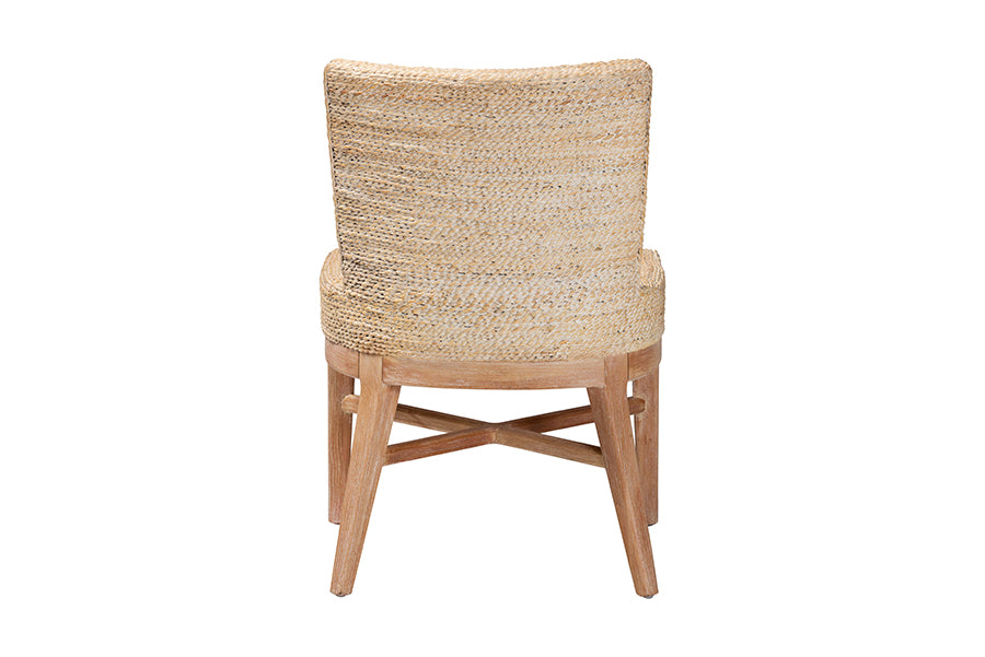 bali & pari Ridley Seagrass Dining Chair with Mahogany Wood Frame - Coastal Accent Chair with Woven Square Back and Cushioned Seat for Dining Room or Kitchen, Whitewash