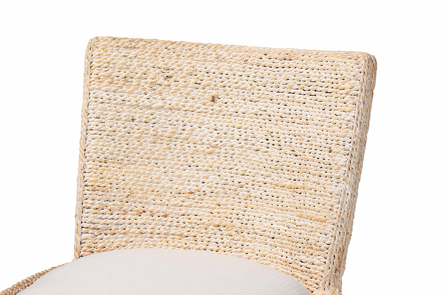 bali & pari Ridley Seagrass Dining Chair with Mahogany Wood Frame - Coastal Accent Chair with Woven Square Back and Cushioned Seat for Dining Room or Kitchen, Whitewash