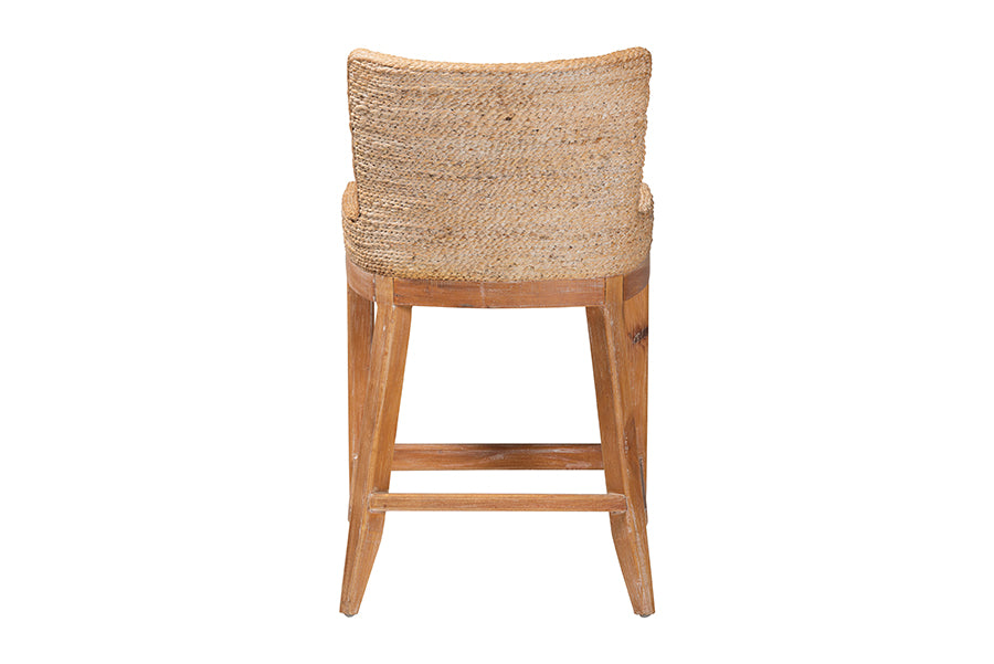 bali & pari Ridley Seagrass Counter Stool with Mahogany Wood Frame - Coastal Seating with Woven Square Back and Cushioned Seat for Kitchen Island or Breakfast Bar, Whitewash