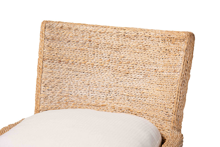 bali & pari Ridley Seagrass Counter Stool with Mahogany Wood Frame - Coastal Seating with Woven Square Back and Cushioned Seat for Kitchen Island or Breakfast Bar, Whitewash