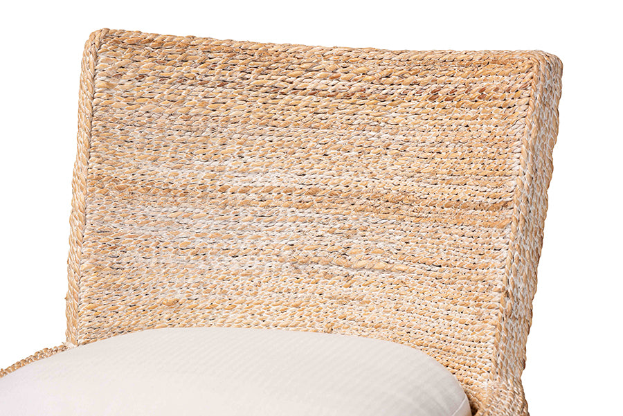 bali & pari Ridley Seagrass Bar Stool with Mahogany Wood Frame - Coastal Seating with Woven Square Back and Cushioned Seat for Bar Island or Lounge, Whitewash