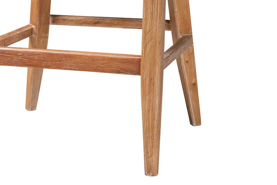 bali & pari Ridley Seagrass Bar Stool with Mahogany Wood Frame - Coastal Seating with Woven Square Back and Cushioned Seat for Bar Island or Lounge, Whitewash