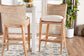 bali & pari Ridley Seagrass Bar Stool with Mahogany Wood Frame - Coastal Seating with Woven Square Back and Cushioned Seat for Bar Island or Lounge, Whitewash