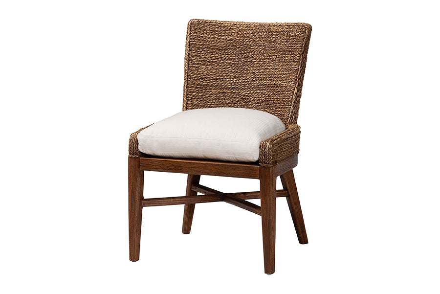 bali & pari Ridley Seagrass Dining Chair with Mahogany Wood Frame - Coastal Accent Chair with Woven Square Back and Cushioned Seat for Dining Room or Kitchen, Brown Wash