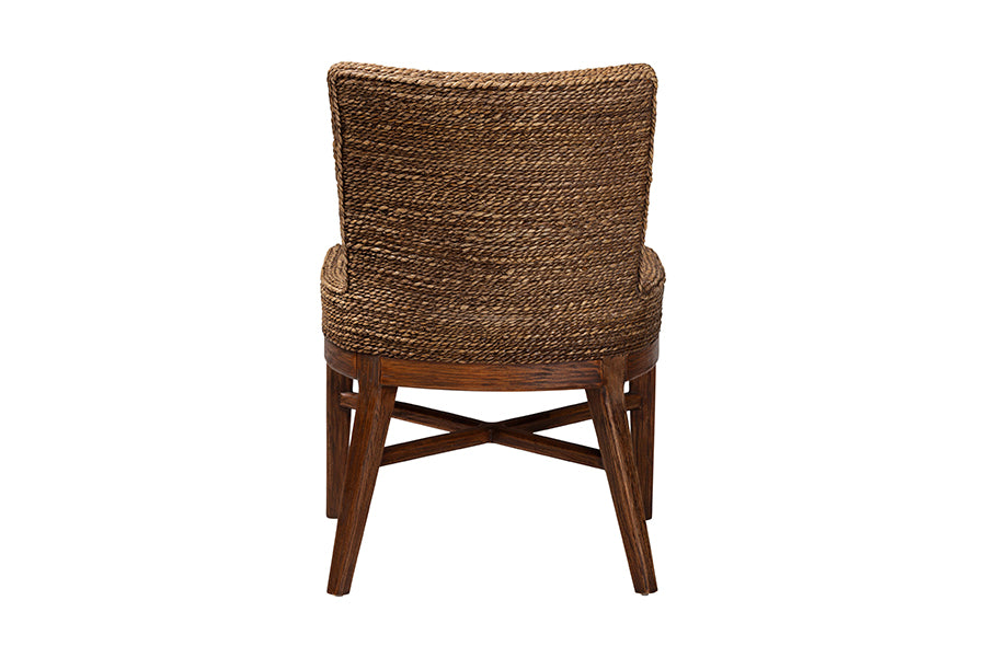 bali & pari Ridley Seagrass Dining Chair with Mahogany Wood Frame - Coastal Accent Chair with Woven Square Back and Cushioned Seat for Dining Room or Kitchen, Brown Wash