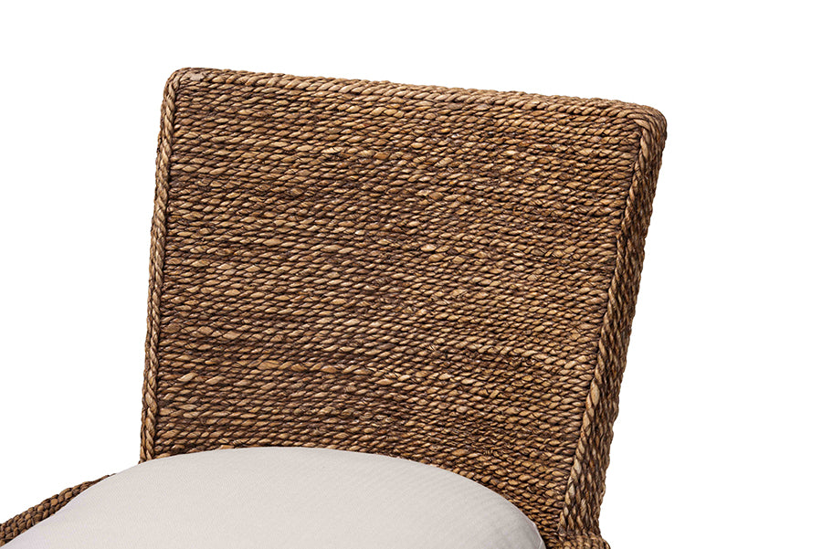 bali & pari Ridley Seagrass Dining Chair with Mahogany Wood Frame - Coastal Accent Chair with Woven Square Back and Cushioned Seat for Dining Room or Kitchen, Brown Wash