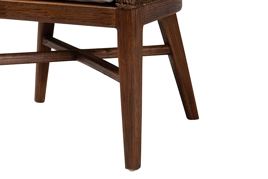 bali & pari Ridley Seagrass Dining Chair with Mahogany Wood Frame - Coastal Accent Chair with Woven Square Back and Cushioned Seat for Dining Room or Kitchen, Brown Wash