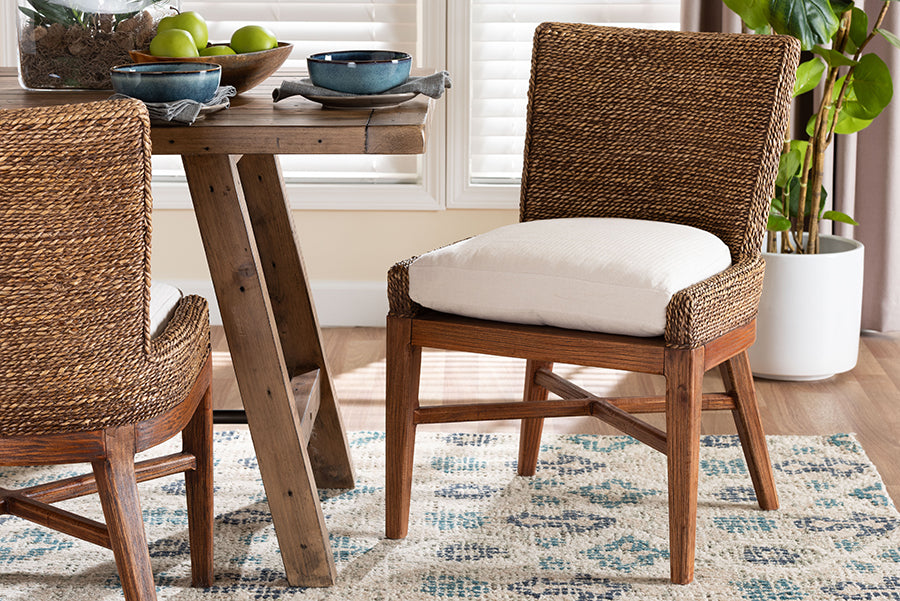 bali & pari Ridley Seagrass Dining Chair with Mahogany Wood Frame - Coastal Accent Chair with Woven Square Back and Cushioned Seat for Dining Room or Kitchen, Brown Wash