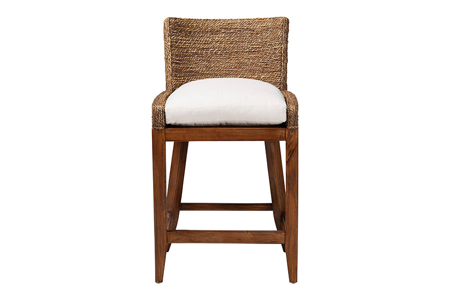 bali & pari Ridley Seagrass Counter Stool with Mahogany Wood Frame - Coastal Seating with Woven Square Back and Cushioned Seat for Kitchen Island or Breakfast Bar, Brown Wash