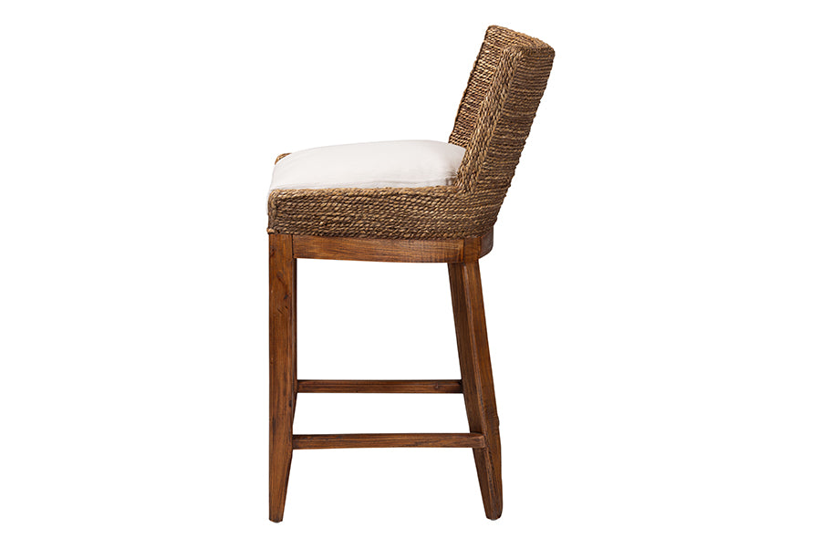 bali & pari Ridley Seagrass Counter Stool with Mahogany Wood Frame - Coastal Seating with Woven Square Back and Cushioned Seat for Kitchen Island or Breakfast Bar, Brown Wash