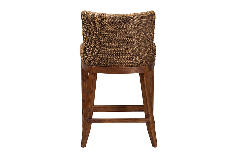 bali & pari Ridley Seagrass Counter Stool with Mahogany Wood Frame - Coastal Seating with Woven Square Back and Cushioned Seat for Kitchen Island or Breakfast Bar, Brown Wash