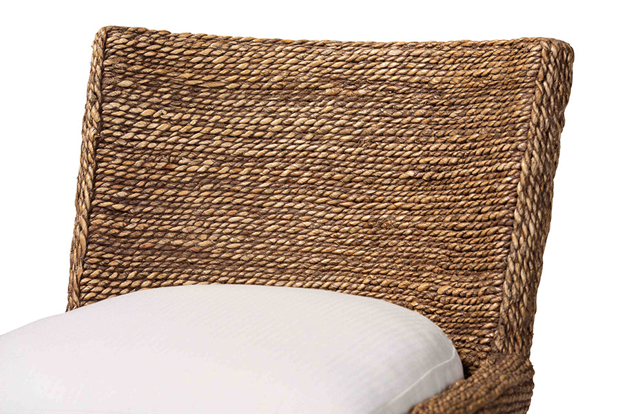 bali & pari Ridley Seagrass Counter Stool with Mahogany Wood Frame - Coastal Seating with Woven Square Back and Cushioned Seat for Kitchen Island or Breakfast Bar, Brown Wash