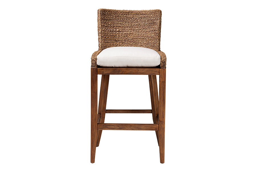 bali & pari Ridley Seagrass Bar Stool with Mahogany Wood Frame