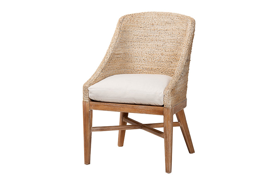 bali & pari Jasper Seagrass Dining Chair with Mahogany Wood Frame - Coastal Accent Chair with Woven Wingback and Cushioned Seat for Dining Room or Kitchen, Whitewash
