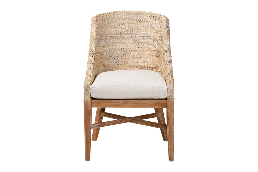bali & pari Jasper Seagrass Dining Chair with Mahogany Wood Frame - Coastal Accent Chair with Woven Wingback and Cushioned Seat for Dining Room or Kitchen, Whitewash