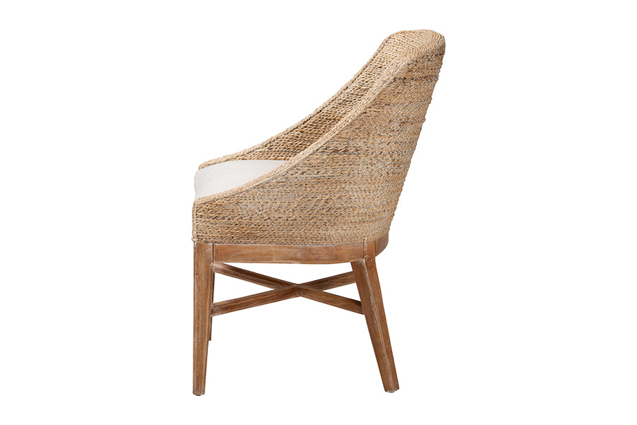 bali & pari Jasper Seagrass Dining Chair with Mahogany Wood Frame - Coastal Accent Chair with Woven Wingback and Cushioned Seat for Dining Room or Kitchen, Whitewash