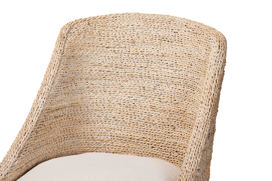 bali & pari Jasper Seagrass Dining Chair with Mahogany Wood Frame - Coastal Accent Chair with Woven Wingback and Cushioned Seat for Dining Room or Kitchen, Whitewash