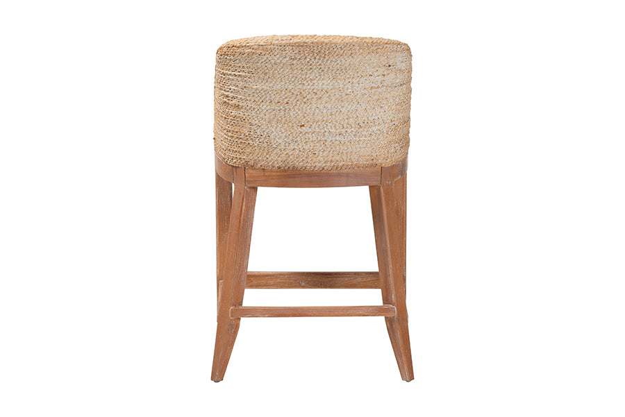 bali & pari Jasper Seagrass Counter Stool with Mahogany Wood Frame - Coastal Seating with Woven Wingback and Cushioned Seat for Kitchen Island or Breakfast Bar, Whitewash