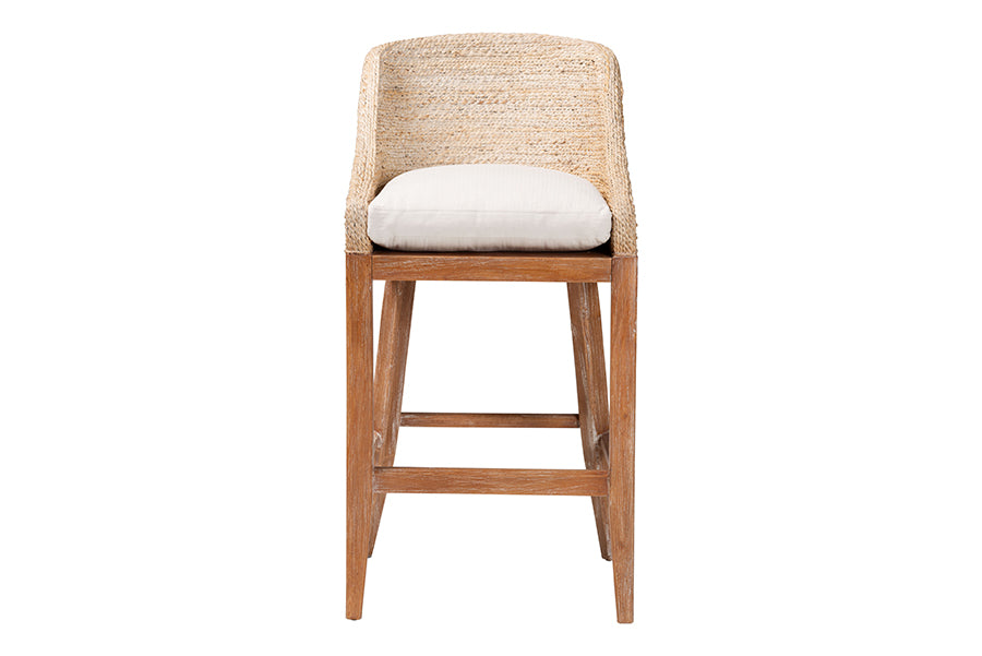 bali & pari Jasper Seagrass Bar Stool with Mahogany Wood Frame - Coastal Seating with Woven Wingback and Cushioned Seat for Bar Island or Lounge, Whitewash
