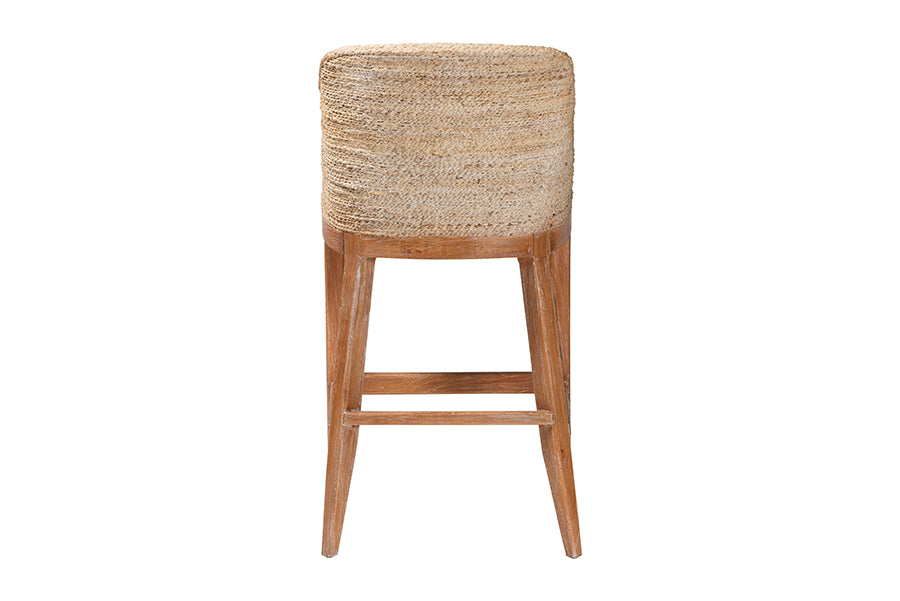 bali & pari Jasper Seagrass Bar Stool with Mahogany Wood Frame - Coastal Seating with Woven Wingback and Cushioned Seat for Bar Island or Lounge, Whitewash