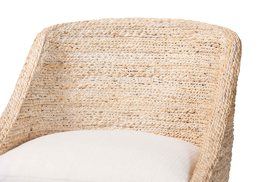 bali & pari Jasper Seagrass Bar Stool with Mahogany Wood Frame - Coastal Seating with Woven Wingback and Cushioned Seat for Bar Island or Lounge, Whitewash