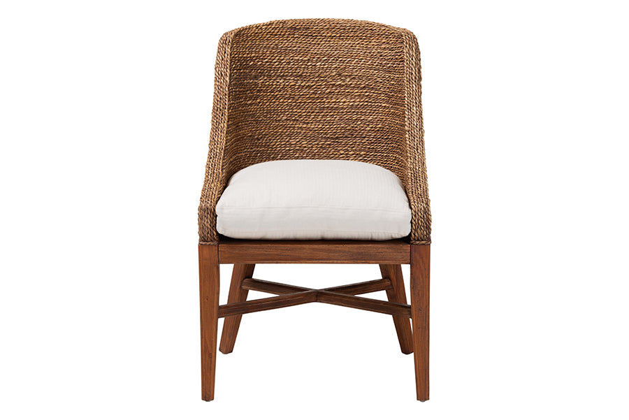 bali & pari Jasper Seagrass Dining Chair with Mahogany Wood Frame - Coastal Accent Chair with Woven Wingback and Cushioned Seat for Dining Room or Kitchen, Brown Wash