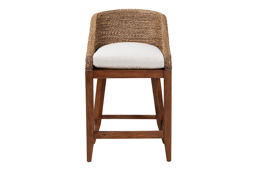 bali & pari Jasper Seagrass Counter Stool with Mahogany Wood Frame - Coastal Seating with Woven Wingback and Cushioned Seat for Kitchen Island or Breakfast Bar, Brown Wash