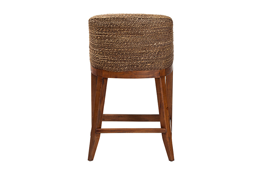 bali & pari Jasper Seagrass Counter Stool with Mahogany Wood Frame - Coastal Seating with Woven Wingback and Cushioned Seat for Kitchen Island or Breakfast Bar, Brown Wash