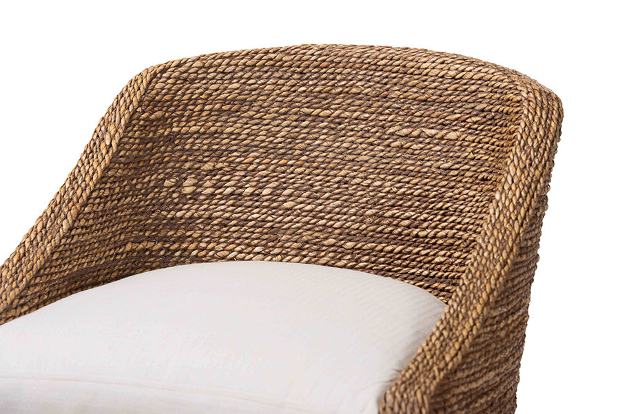 bali & pari Jasper Seagrass Counter Stool with Mahogany Wood Frame - Coastal Seating with Woven Wingback and Cushioned Seat for Kitchen Island or Breakfast Bar, Brown Wash