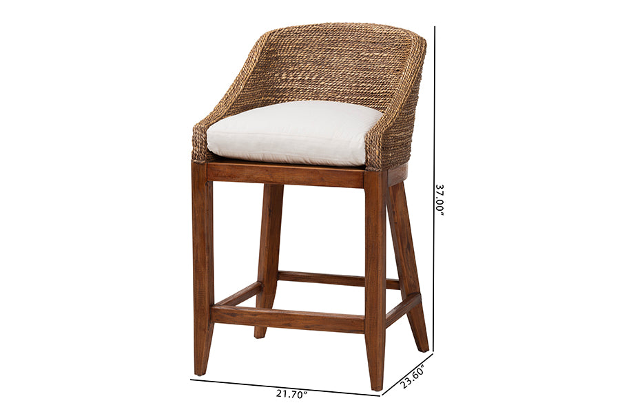 bali & pari Jasper Seagrass Counter Stool with Mahogany Wood Frame - Coastal Seating with Woven Wingback and Cushioned Seat for Kitchen Island or Breakfast Bar, Brown Wash