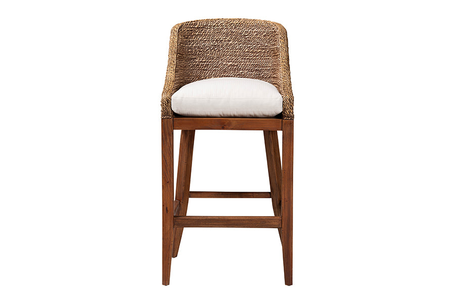bali & pari Jasper Seagrass Bar Stool with Mahogany Wood Frame - Coastal Seating with Woven Wingback and Cushioned Seat for Bar Island or Lounge, Brown Wash