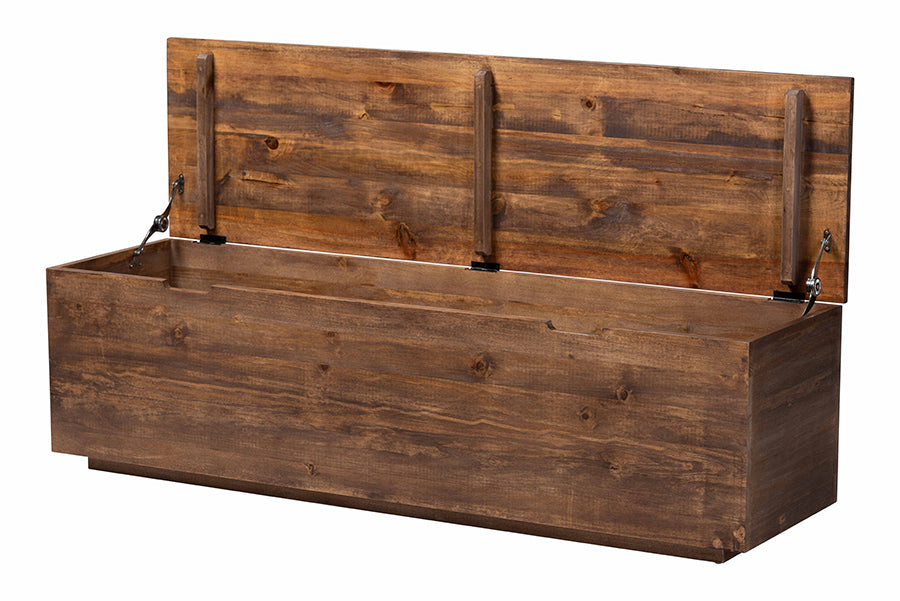 bali & pari Alfonso Wood Storage Trunk with Hinged Lid - Rectangular Blanket Chest and Bedroom Bench with Spacious Interior, Modern Farmhouse Storage Furniture for Entryway, Bedroom, or Living Room