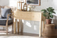 bali & pari Noah Grasscloth 2-Drawer Console Table - Woven Texture Entryway Table with Gold Ring Pulls, Narrow Hallway or Living Room Accent Table, Light Brown