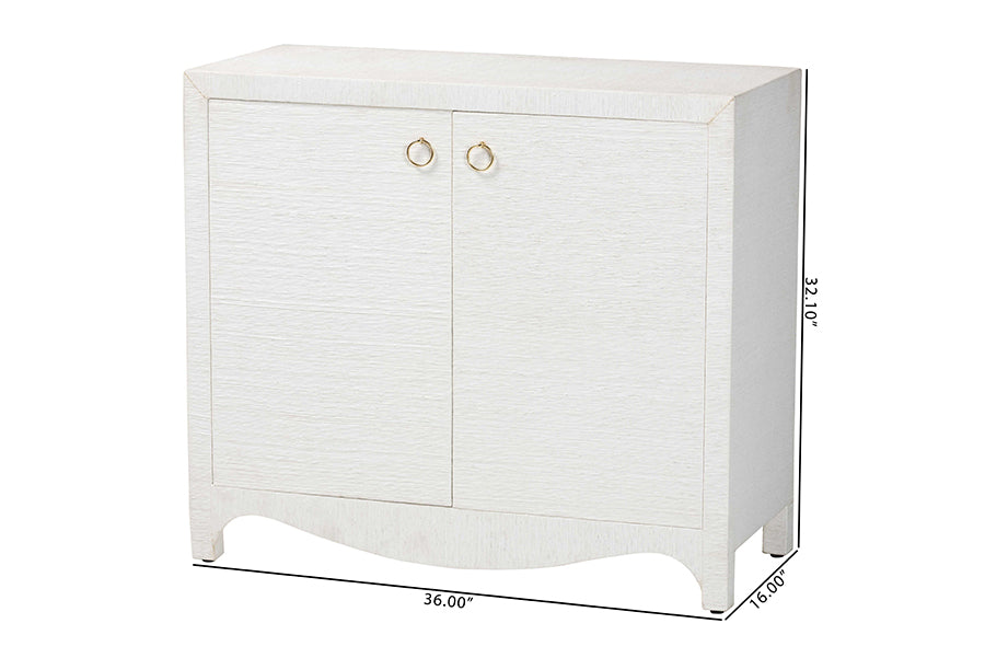 bali & pari Ximena Grasscloth Storage Cabinet - 2-Door Woven Accent Cabinet with Gold Ring Pulls for Living Room, Bedroom, or Entryway