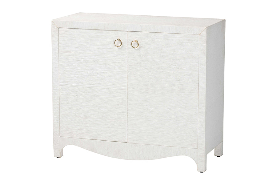 bali & pari Ximena Grasscloth Storage Cabinet - 2-Door Woven Accent Cabinet with Gold Ring Pulls for Living Room, Bedroom, or Entryway