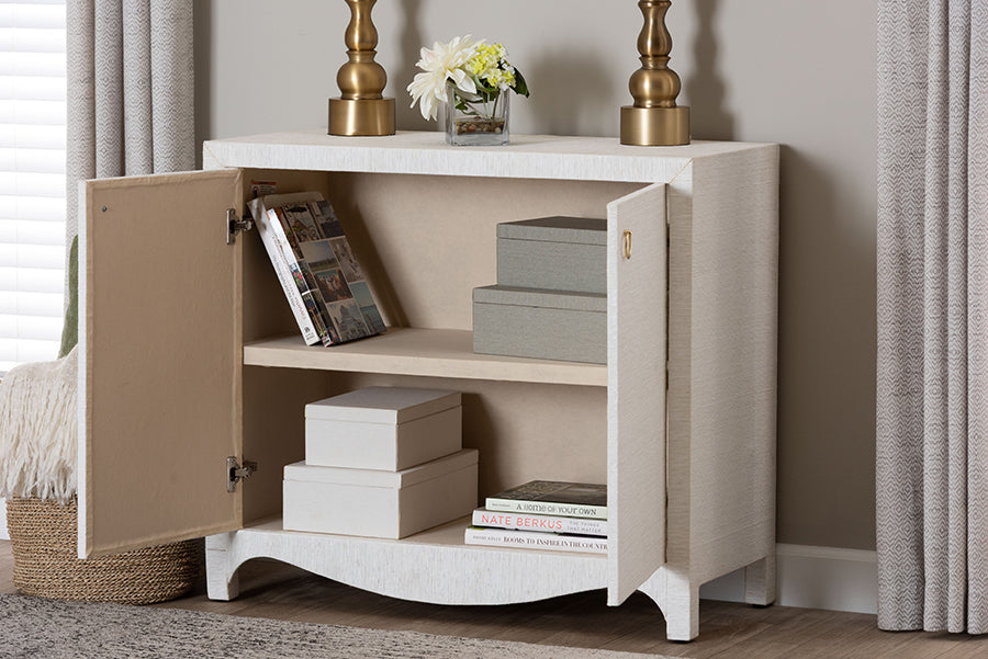bali & pari Ximena Grasscloth Storage Cabinet - 2-Door Woven Accent Cabinet with Gold Ring Pulls for Living Room, Bedroom, or Entryway