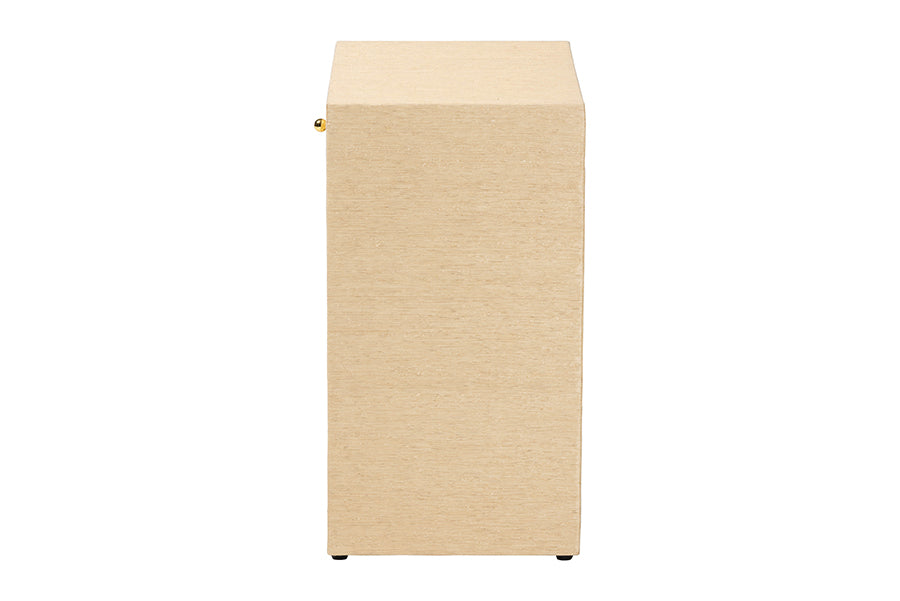bali & pari William Grasscloth 1-Drawer Nightstand with Open Shelves - Woven Texture Bedside Table with Gold Knob, Modern Coastal Accent Table for Bedroom