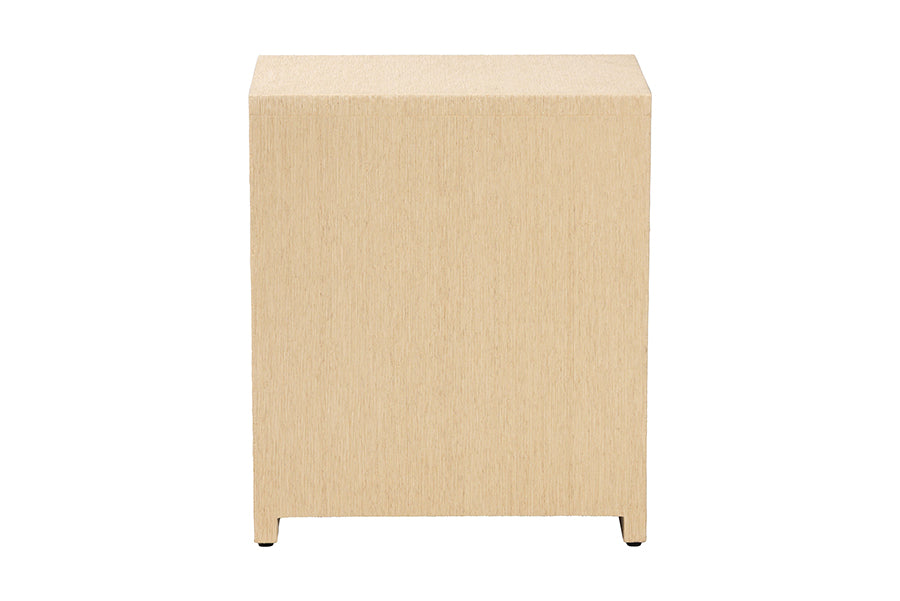 bali & pari William Grasscloth 1-Drawer Nightstand with Open Shelves - Woven Texture Bedside Table with Gold Knob, Modern Coastal Accent Table for Bedroom