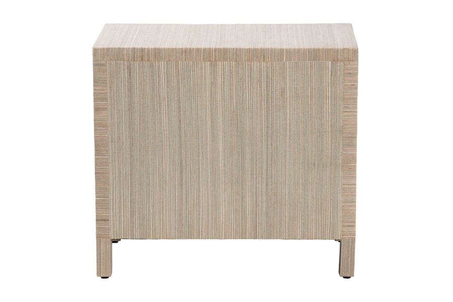 bali & pari Umika Grasscloth Nightstand with Scalloped Base - 3-Drawer Accent Chest with Gold Ring Pulls, Bedroom Storage Table or Side Cabinet