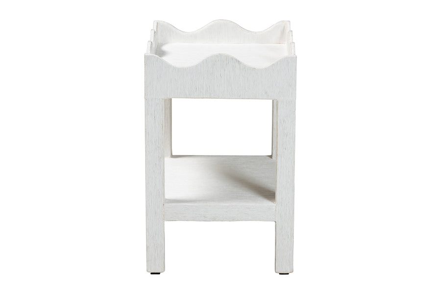 bali & pari Sebastian Grasscloth Scalloped End Table - 2-Tier Accent Table with Open Shelf Storage for Living Room, Bedroom, or Entryway, White