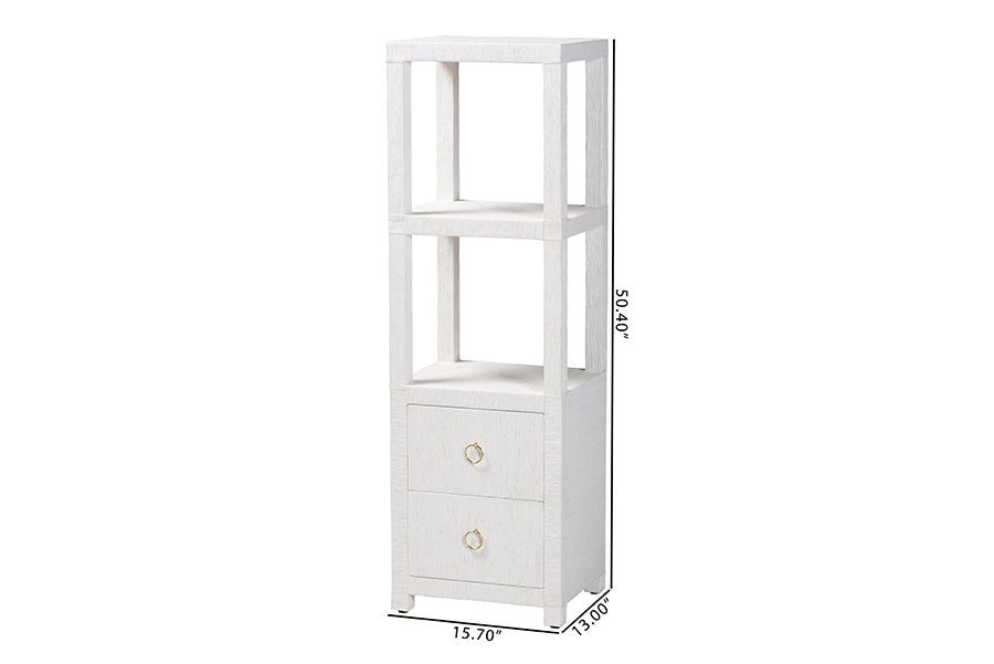 bali & pari Xavier Grasscloth Tall Storage Cabinet - Woven Accent Displaying Tower Bookcase with Open Shelves and Drawers, Space-Saving Organizer for Living Room, Bedroom, or Entryway