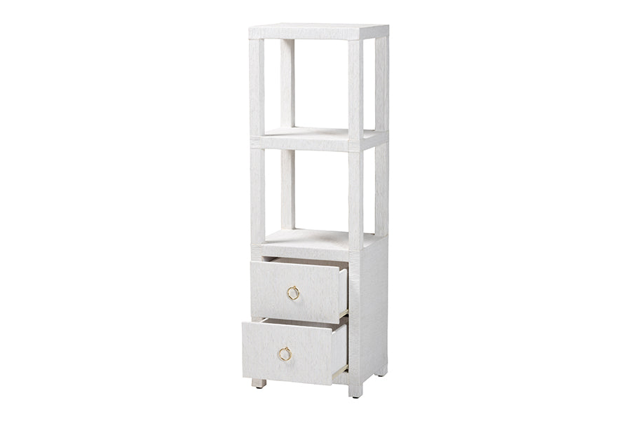 bali & pari Xavier Grasscloth Tall Storage Cabinet - Woven Accent Displaying Tower Bookcase with Open Shelves and Drawers, Space-Saving Organizer for Living Room, Bedroom, or Entryway