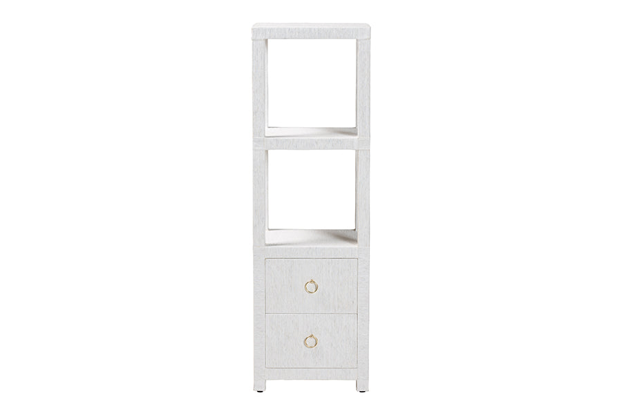 bali & pari Xavier Grasscloth Tall Storage Cabinet - Woven Accent Displaying Tower Bookcase with Open Shelves and Drawers, Space-Saving Organizer for Living Room, Bedroom, or Entryway
