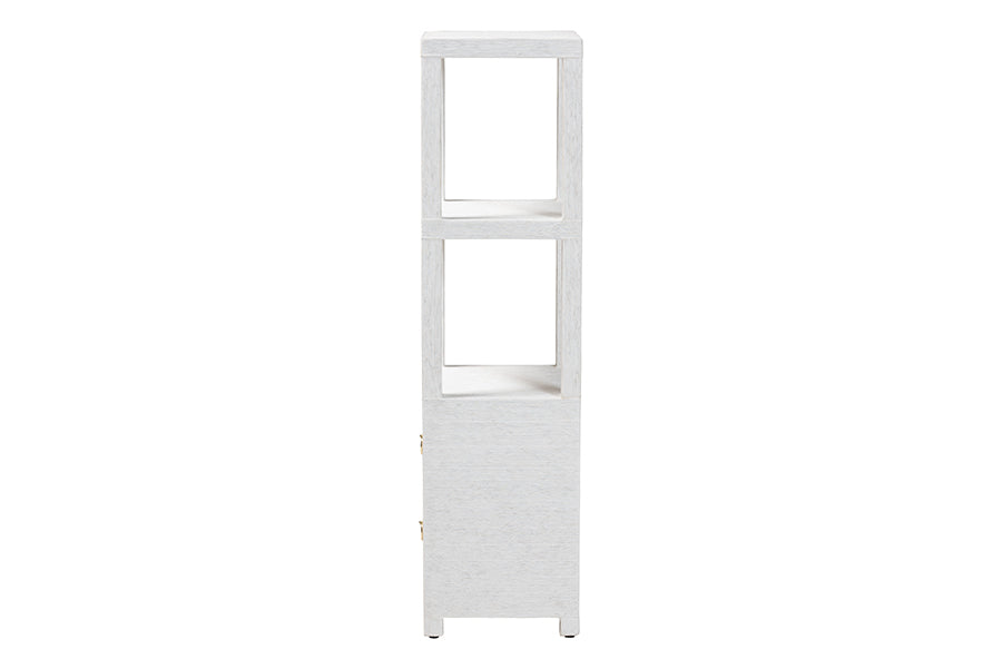 bali & pari Xavier Grasscloth Tall Storage Cabinet - Woven Accent Displaying Tower Bookcase with Open Shelves and Drawers, Space-Saving Organizer for Living Room, Bedroom, or Entryway