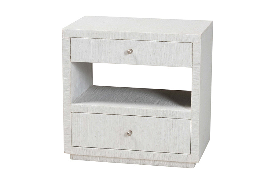 bali & pari Kai Grasscloth End Table - 2-Drawer Accent Table or Nightstand with Open Shelf, Handwoven Decor for Bedroom or Living Room